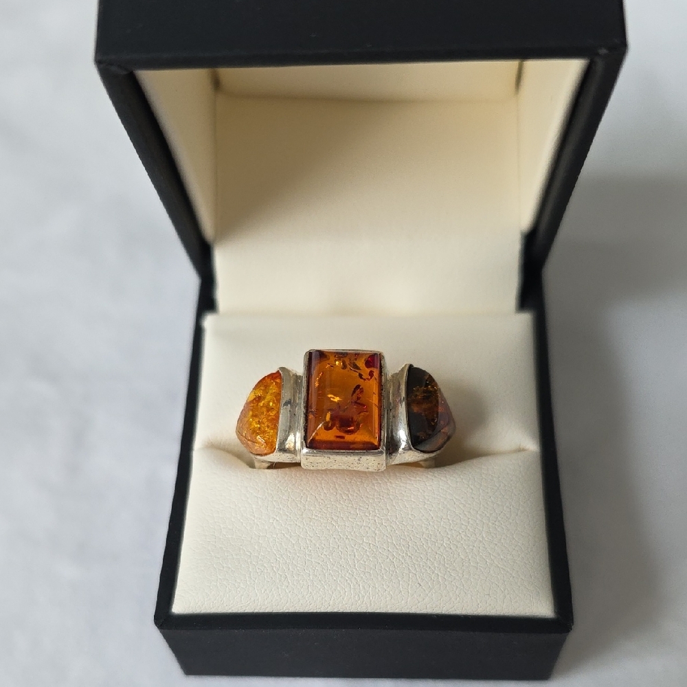 SALE Amber Sterling Silver Ring